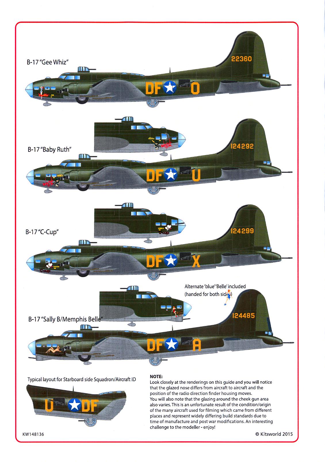 Kits World Decals 1/48 B17 FLYING FORTRESSS from the Movie MEMPHIS BELLE